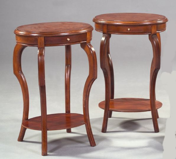 Appraisal: Pair of Louis XV-Style Fruitwood Occasional Tables the banded oval