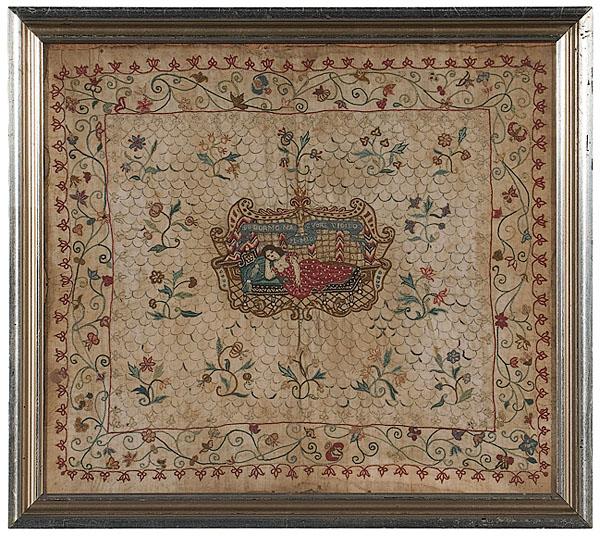 Appraisal: ITALIAN NEEDLEWORK KERCHIEF th or th century ink and silk