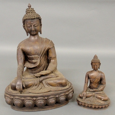 Appraisal: - Large bronze two-part seated Buddha probably th c h