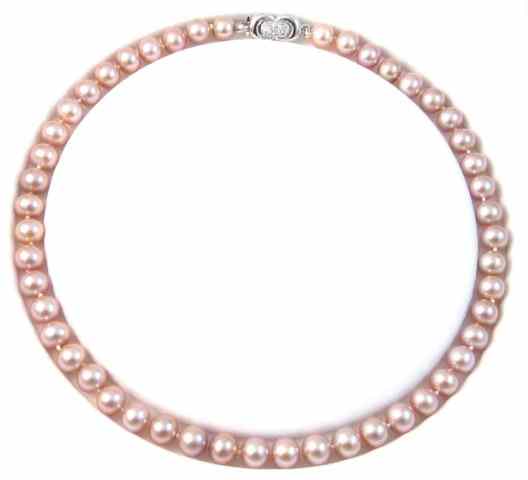 Appraisal: PRINCESS LENGTH PINK PEARL NECKLACE strung with well matched pink