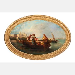 Appraisal: Artist Unknown French th Century Figures on a Boat Oil