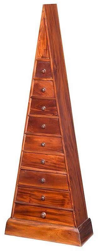 Appraisal: Mahogany Pyramid Shaped Cabinet With Drawers th century nine graduated