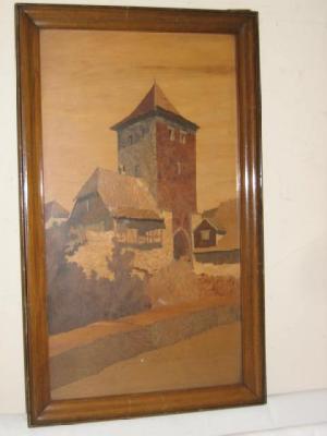 Appraisal: A CONTINENTAL DECORATIVE MARQUETRY PANEL by Spindler depicting a village