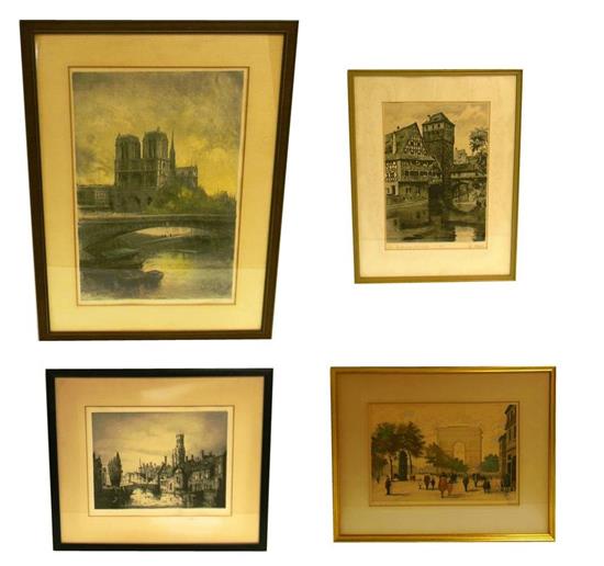 Appraisal: Four framed prints of European cityscapes Lucien Gautier - view