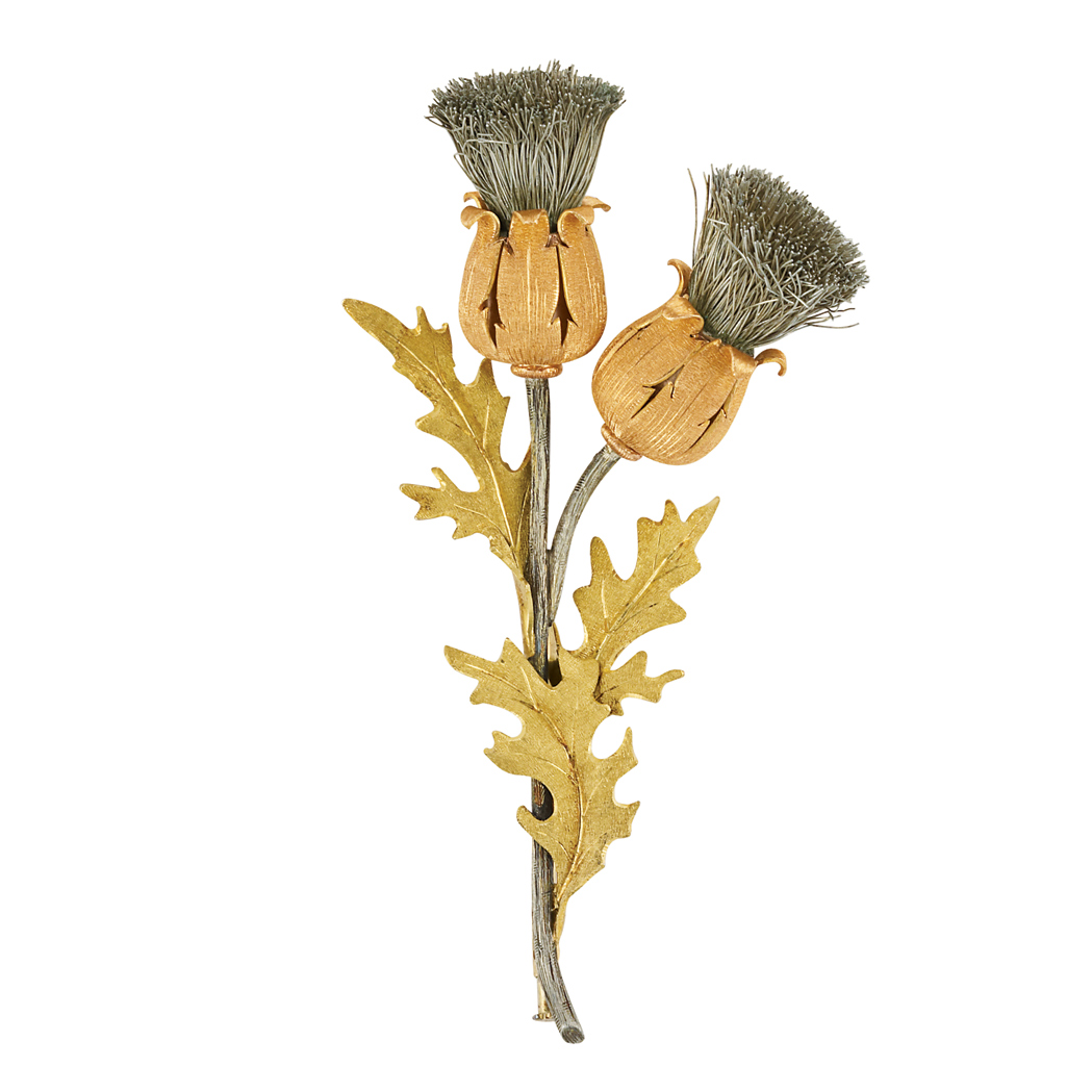 Appraisal: Two-Color Gold and Silver Thistle Brooch Mario Buccellati kt rose