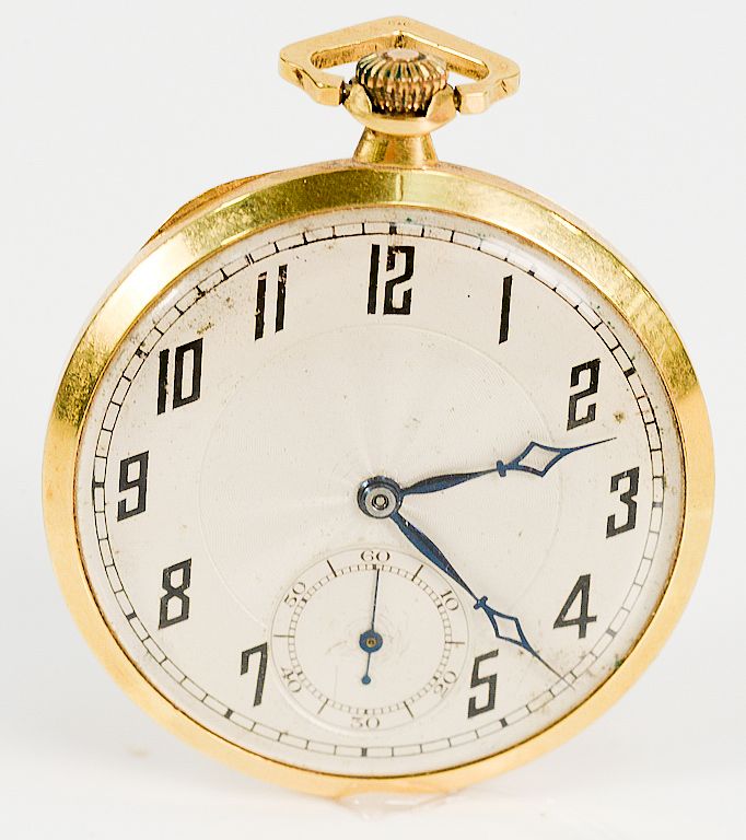 Appraisal: karat gold mens open face pocket watch Swiss made mm