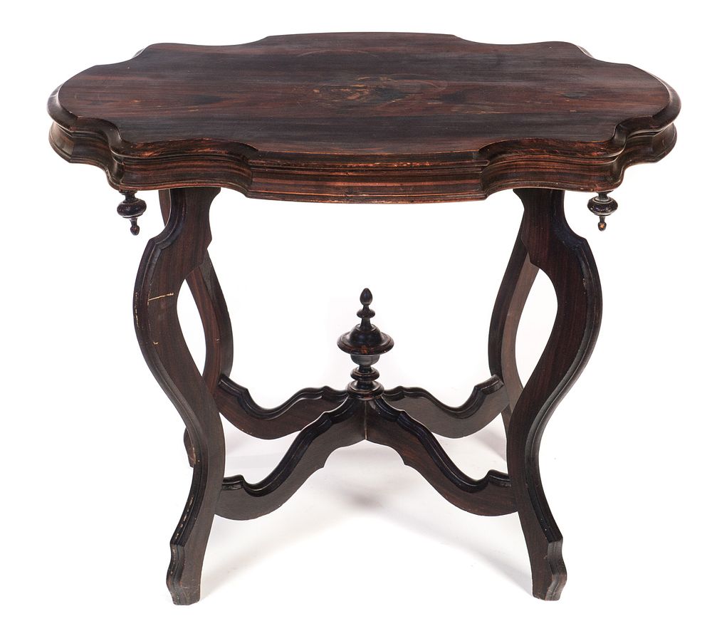 Appraisal: Victorian Faux Rosewood Turtle Top Table Victorian Faux Rosewood Turtle