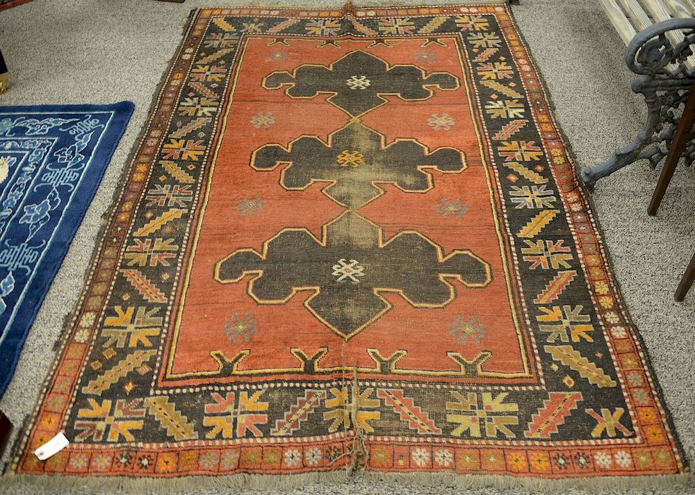 Appraisal: Caucasian Oriental throw rug wear and tear ' x '