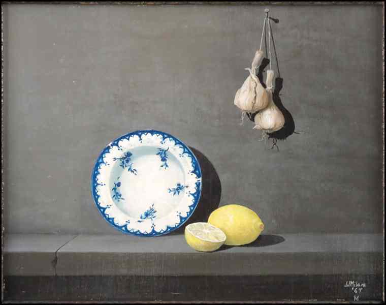 Appraisal: J J MILAM TH CENTURY STILL LIFE WITH LEMONS GARLIC