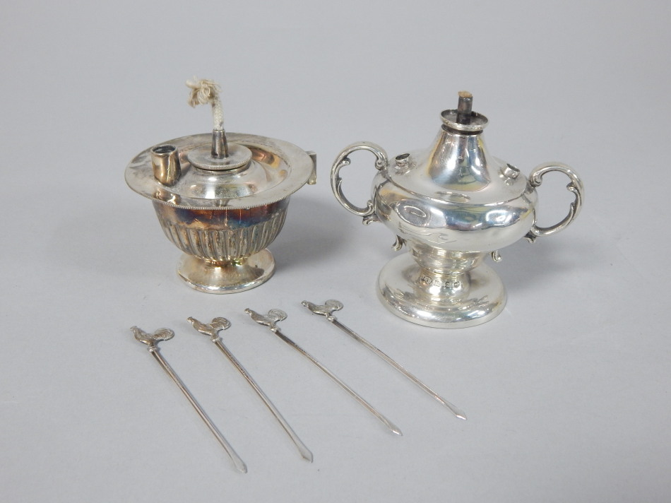 Appraisal: An early thC silver two handled table lighter marks indistinct