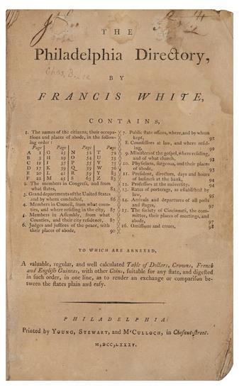 Appraisal: DIRECTORY - Francis WHITE compiler The Philadelphia Directory Philadelphia Young