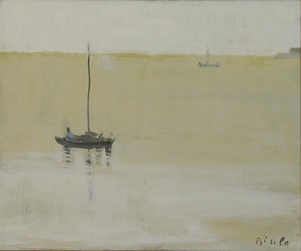 Appraisal: BIALA Janice Oil on Canvas Boats on the Water Signed