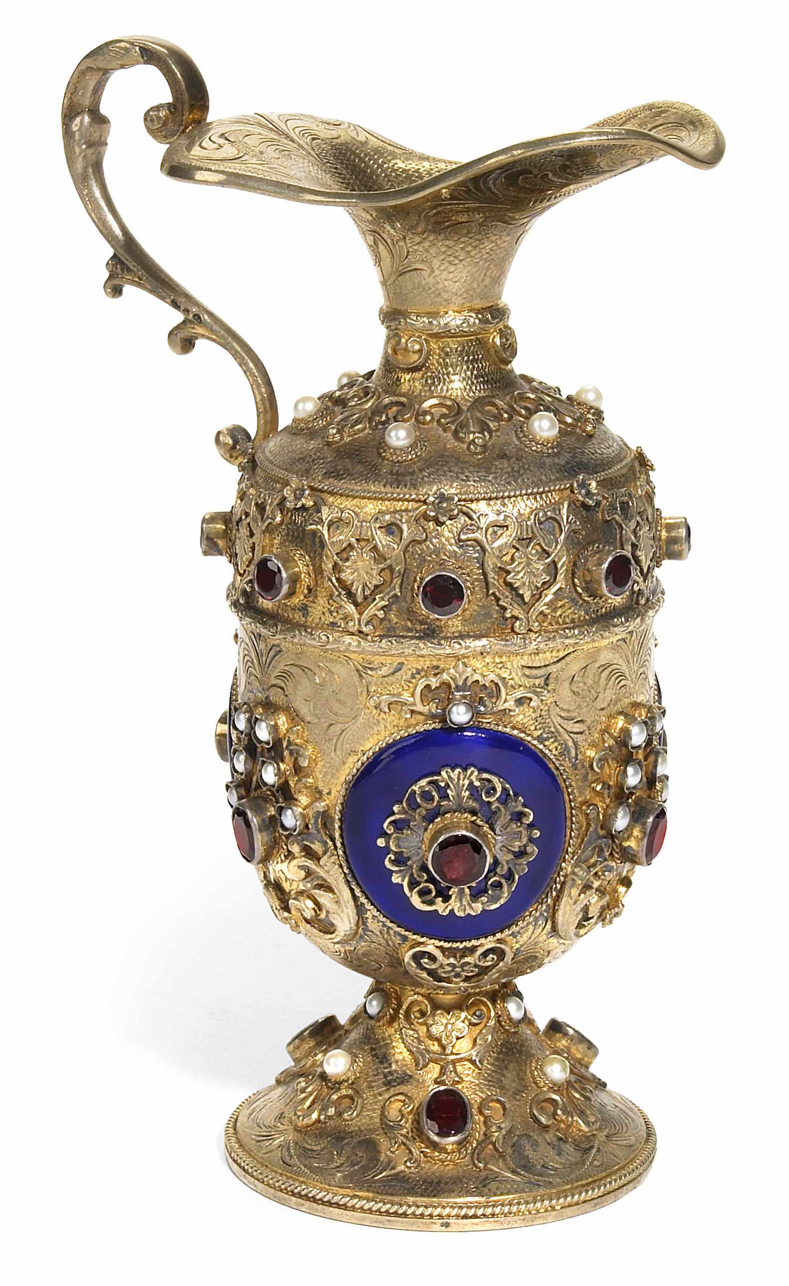 Appraisal: A Continental gem set silver gilt ewer th century Set