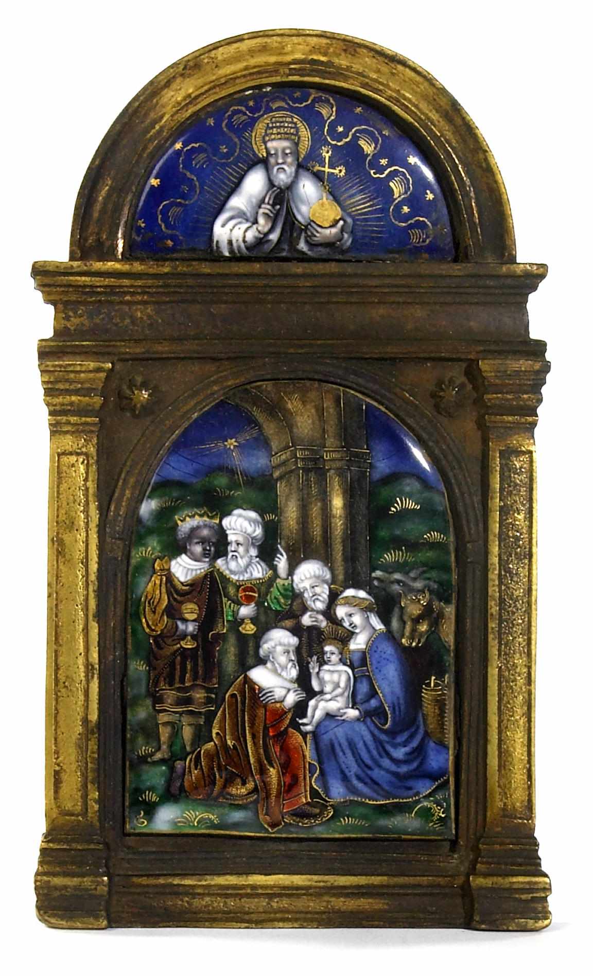 Appraisal: A Limoges enameled pax depicting the Nativity th century Of