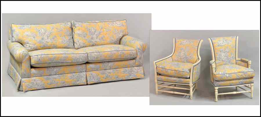 Appraisal: SUITE OF TOILE UPHOLSTERE FURNITURE Comprised of a sleeper two-cushion