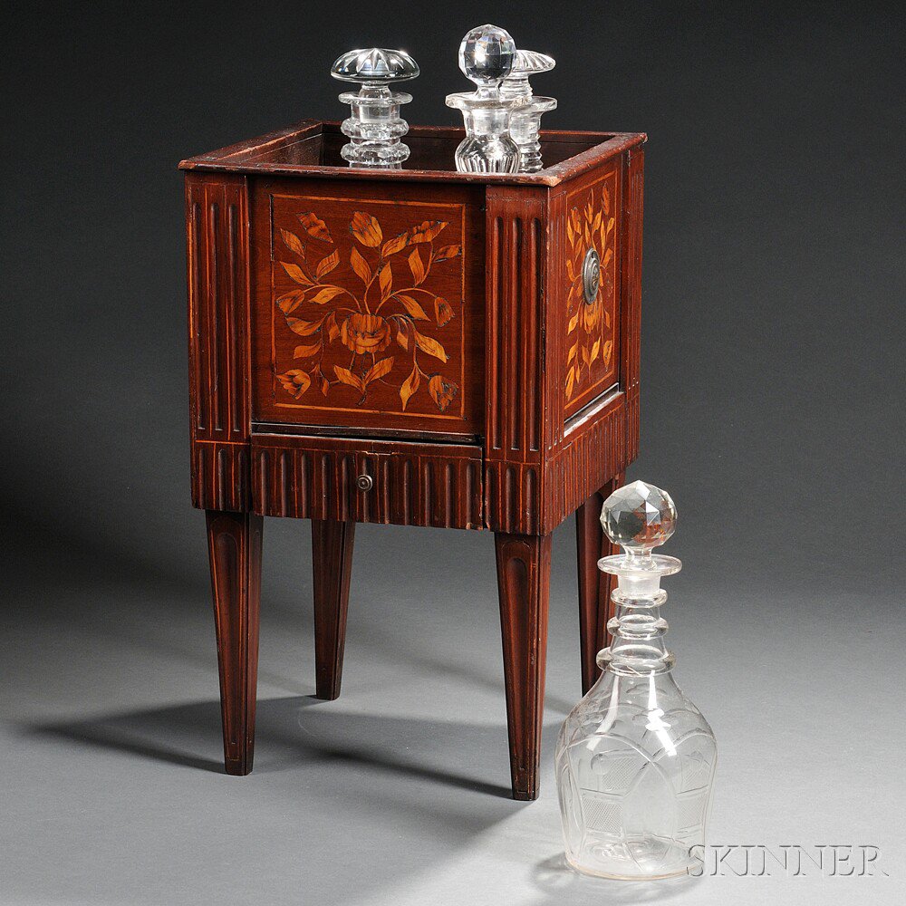 Appraisal: Marquetry and Mahogany Decanter Caddy th century with square open