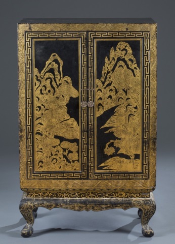 Appraisal: Lacquered Asian Cabinet Gilt Decoration st Quarter of th Century