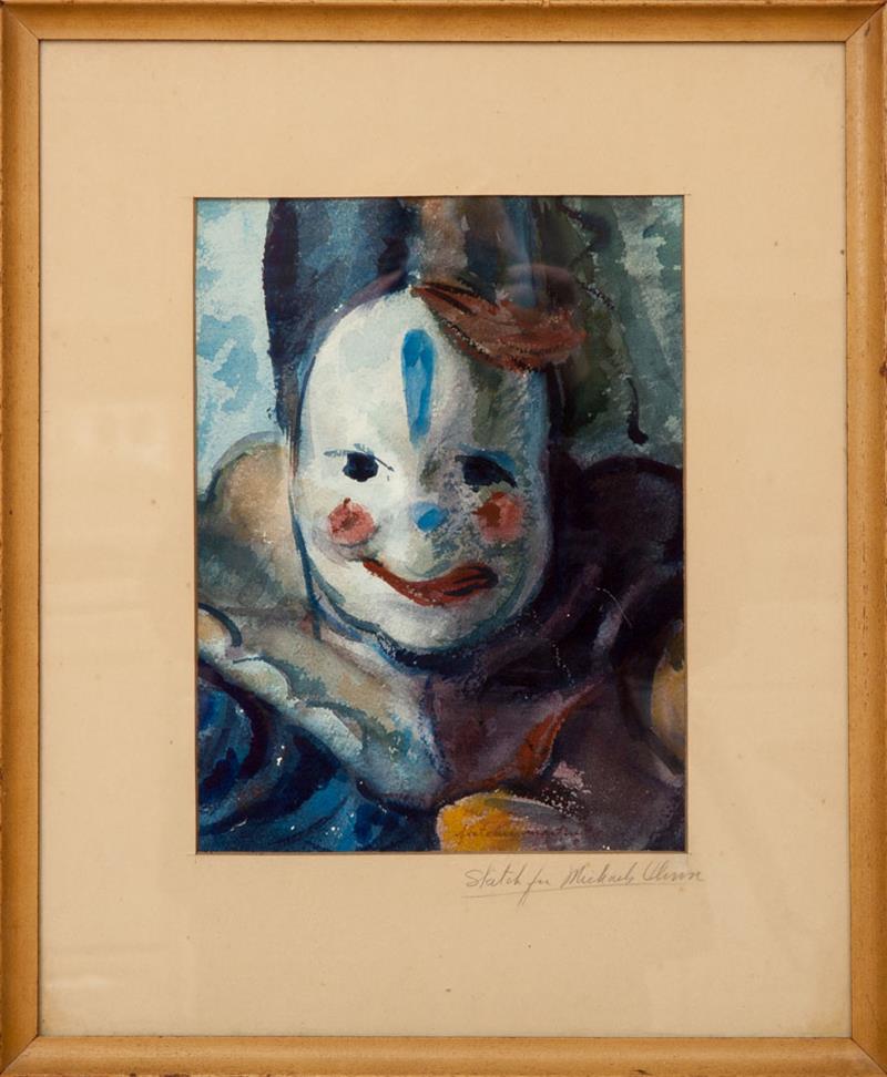 Appraisal: FLETCHER MARTIN - SKETCH FOR MICHAEL'S CLOWN Watercolor on paper