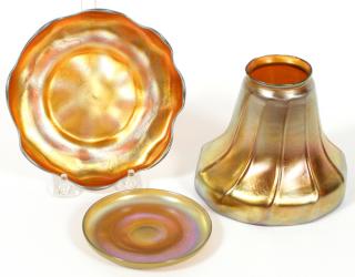 Appraisal: GOLD FAVRILE STYLE GLASS SHADE PLATES GOLD FAVRILE STYLE GLASS