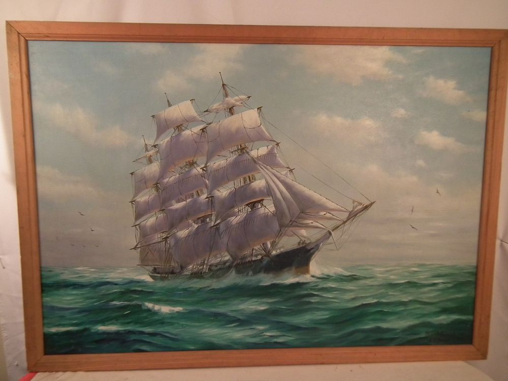 Appraisal: SILVA FERNANDES SHIP PAINTING Large vintage oil on canvas painting