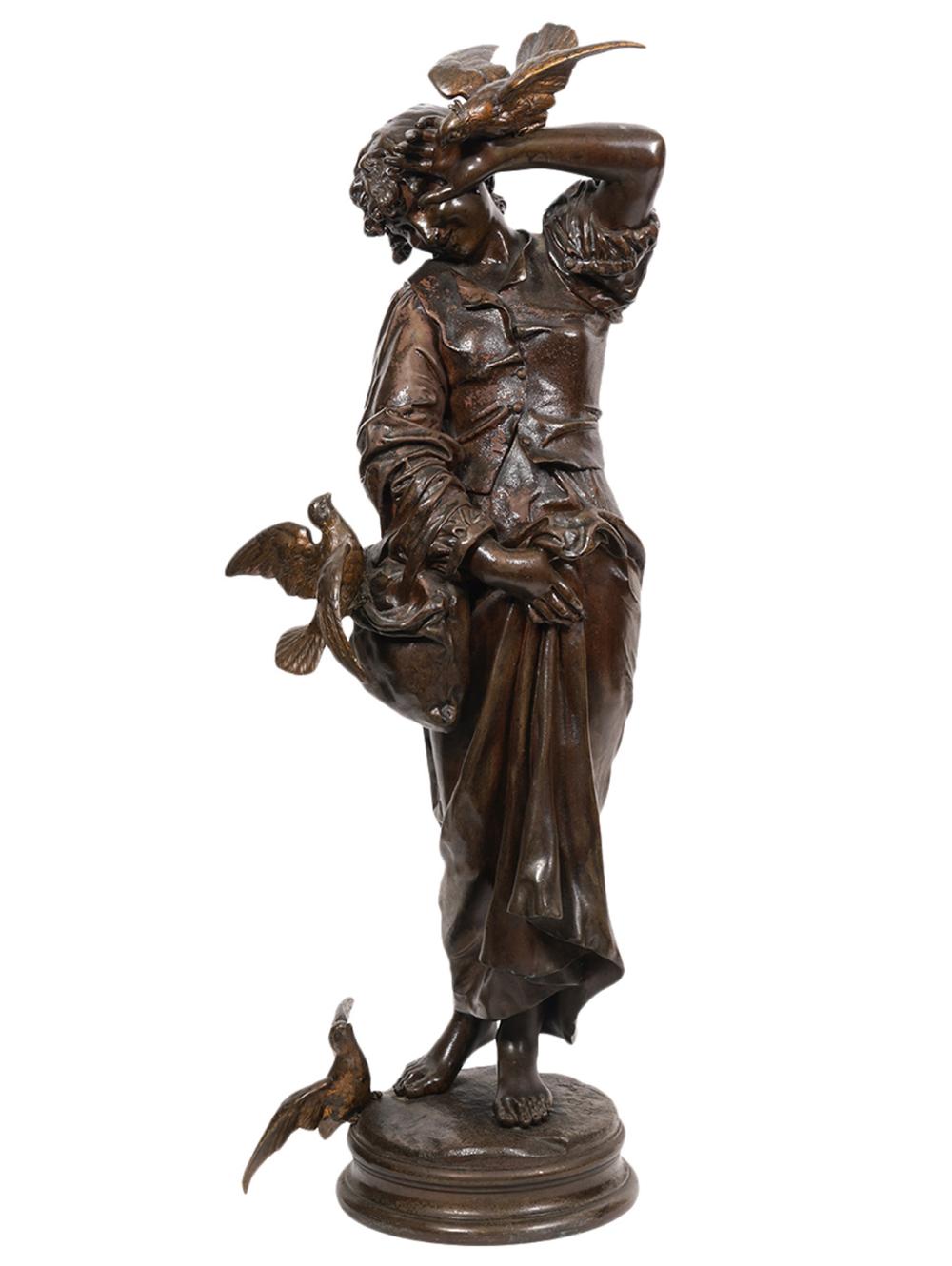 Appraisal: BRONZE FIGURE 'INTERUPTED' AFTER EMILE PEYNOTLarge bronze figure of a