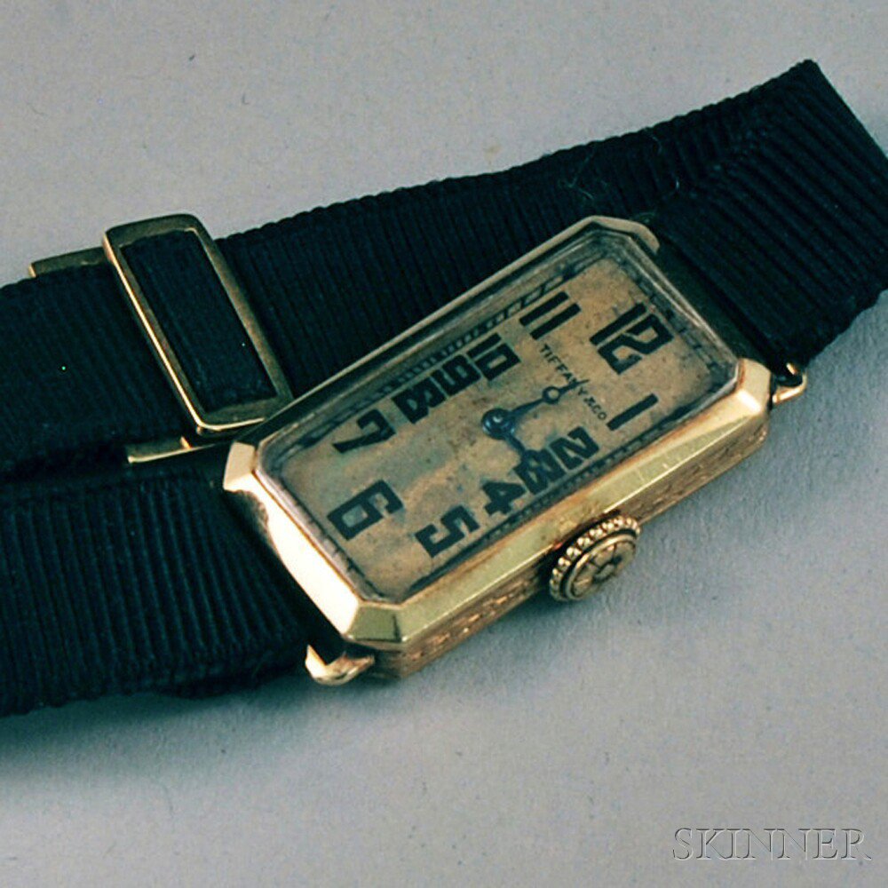 Appraisal: Tiffany Co Lady's Art Deco kt Gold Wristwatch on black