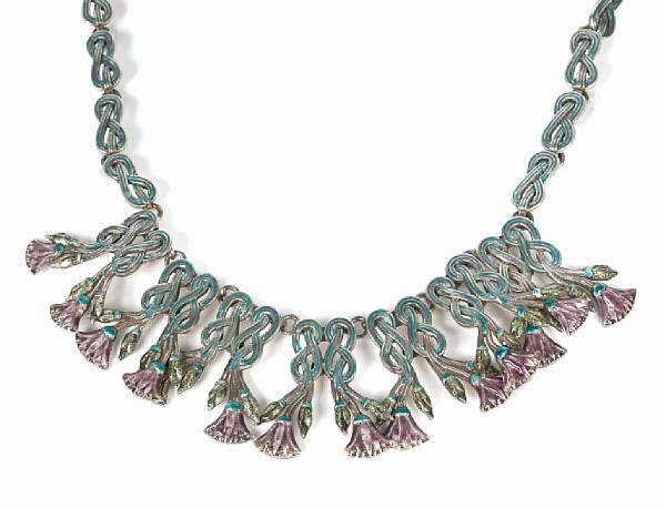 Appraisal: A silver and enamel floral and knot motif necklace Margot