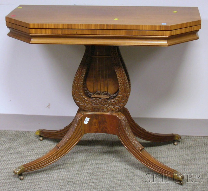 Appraisal: Classical Carved Mahogany and Mahogany Veneer Lyre-base Card Table