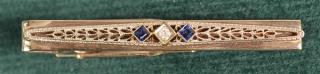 Appraisal: Vintage K Diamond and Sapphire Tie Bar White and yellow