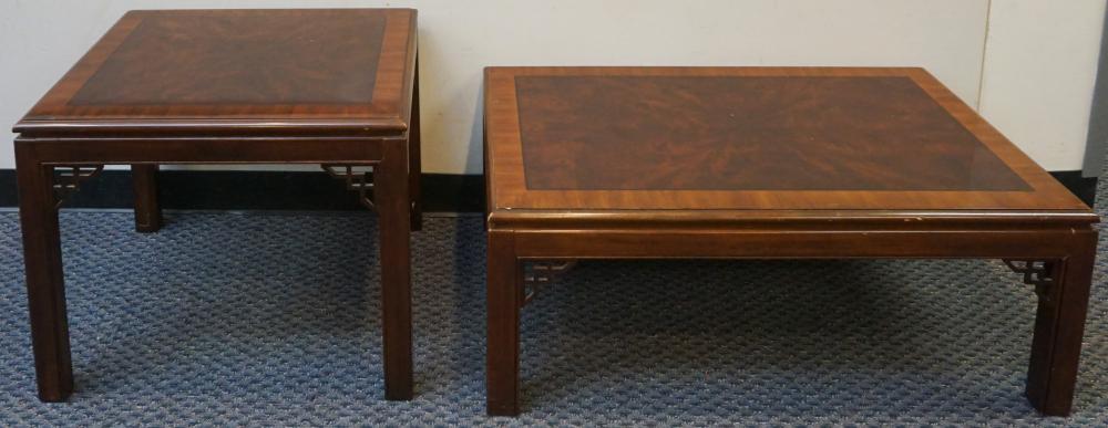 Appraisal: Two Drexel Furniture Chippendale Collection Burlwood Side Tables Larger x