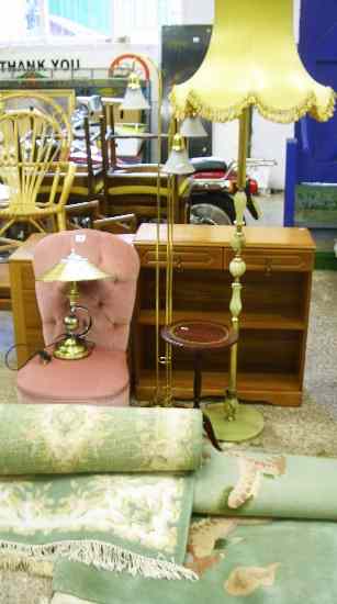 Appraisal: Pink Velour Bedroom Chair Three Wool Carpets Two Standard Uplights