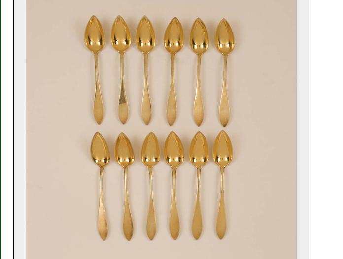 Appraisal: SET OF TWELVE CONTINENTAL SILVER-GILT GRAPEFRUIT SPOONS Not monogrammed marked