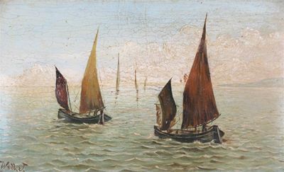 Appraisal: Will J c Fishing boats off the coast Signed Oil