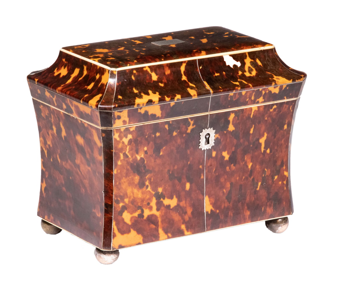 Appraisal: TORTOISESHELL TEA CADDY Regency Era English Tea Caddy early th