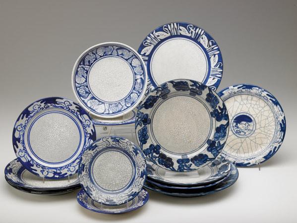 Appraisal: DEDHAM Crackleware thirteen plates six Duck with duck medallion Registered