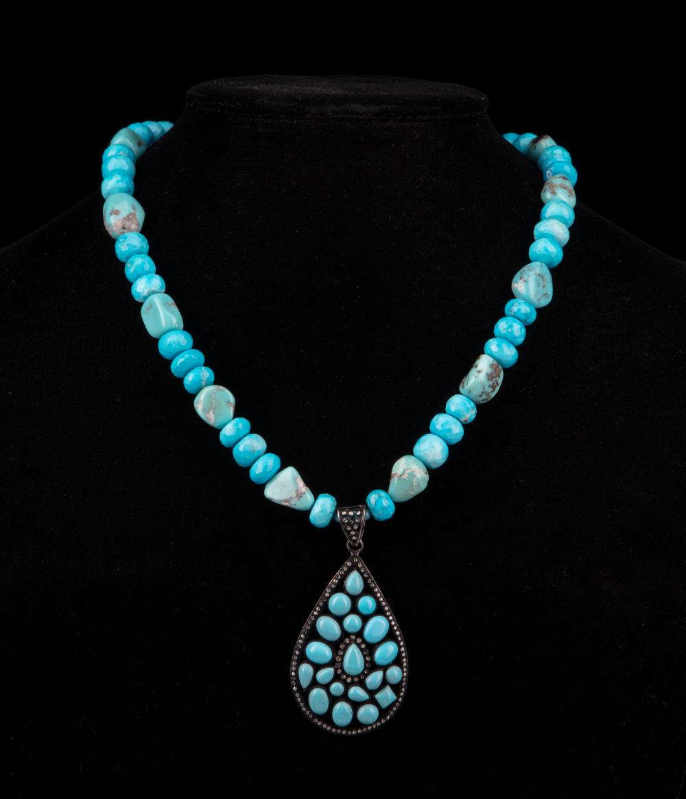 Appraisal: Mario Villa Nicaraguan New Orleans - Turquoise Beaded Necklace tear