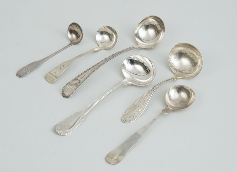 Appraisal: GROUP OF SIX AMERICAN SILVER SAUCE AND GRAVY LADLES One