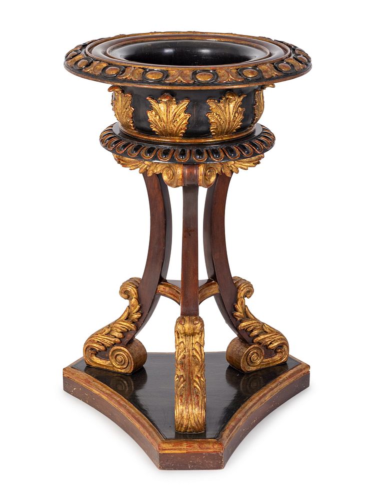 Appraisal: A Regency Style Parcel-Gilt and Ebonized Mahogany Jardiniere Height x