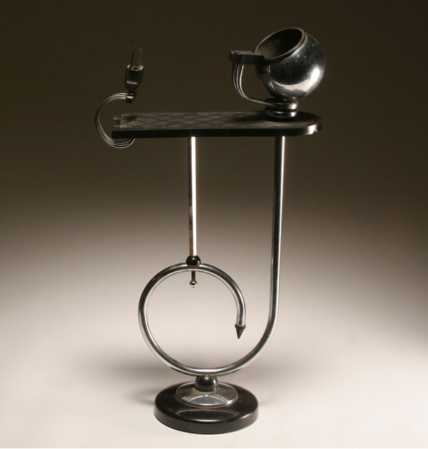 Appraisal: Belgian Machine Age chrome and bakelite smoke stand often mistaken