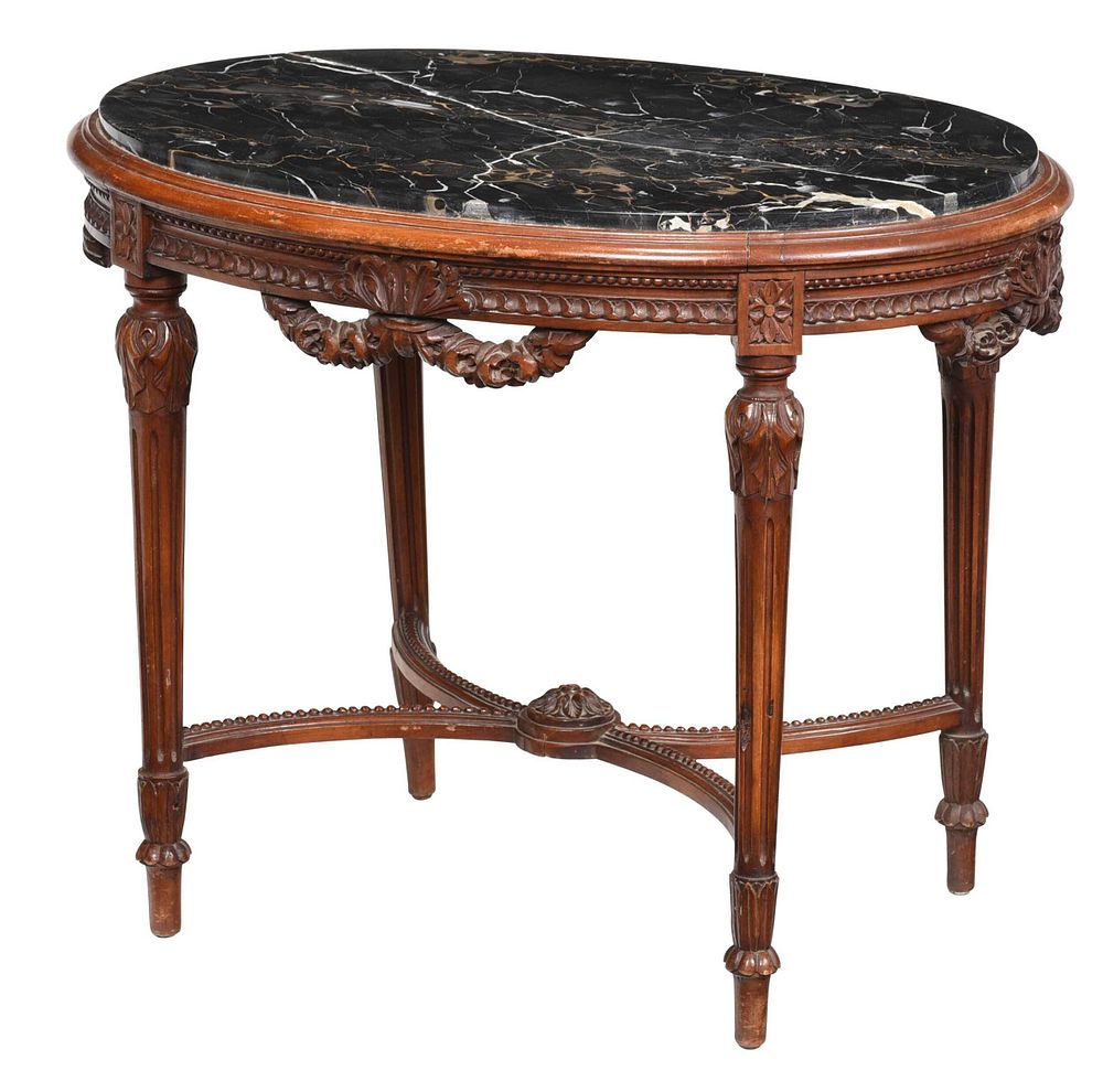 Appraisal: Louis XVI Style Walnut Marble Top Side Table French early