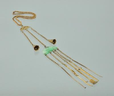 Appraisal: Chinese Gilt Silver and Jade Chatelaine Necklace Constructed with an