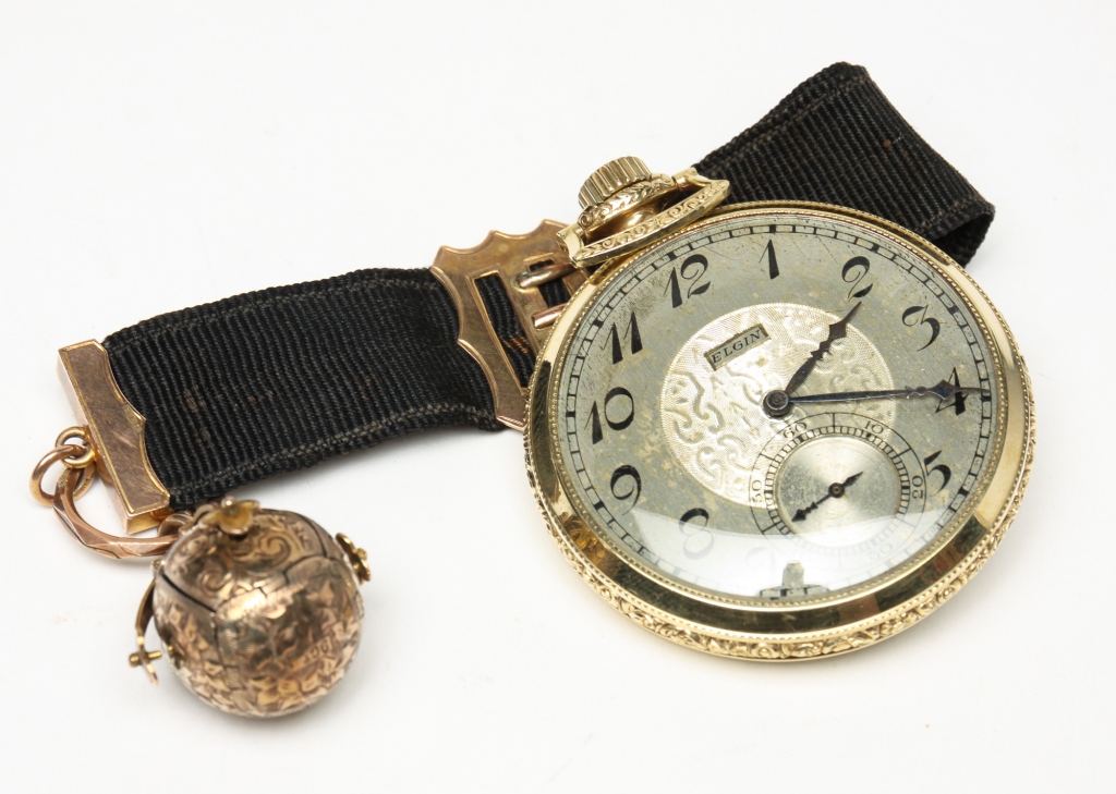 Appraisal: MASONIC BALL FOB AND ELGIN POCKET WATCH English and American