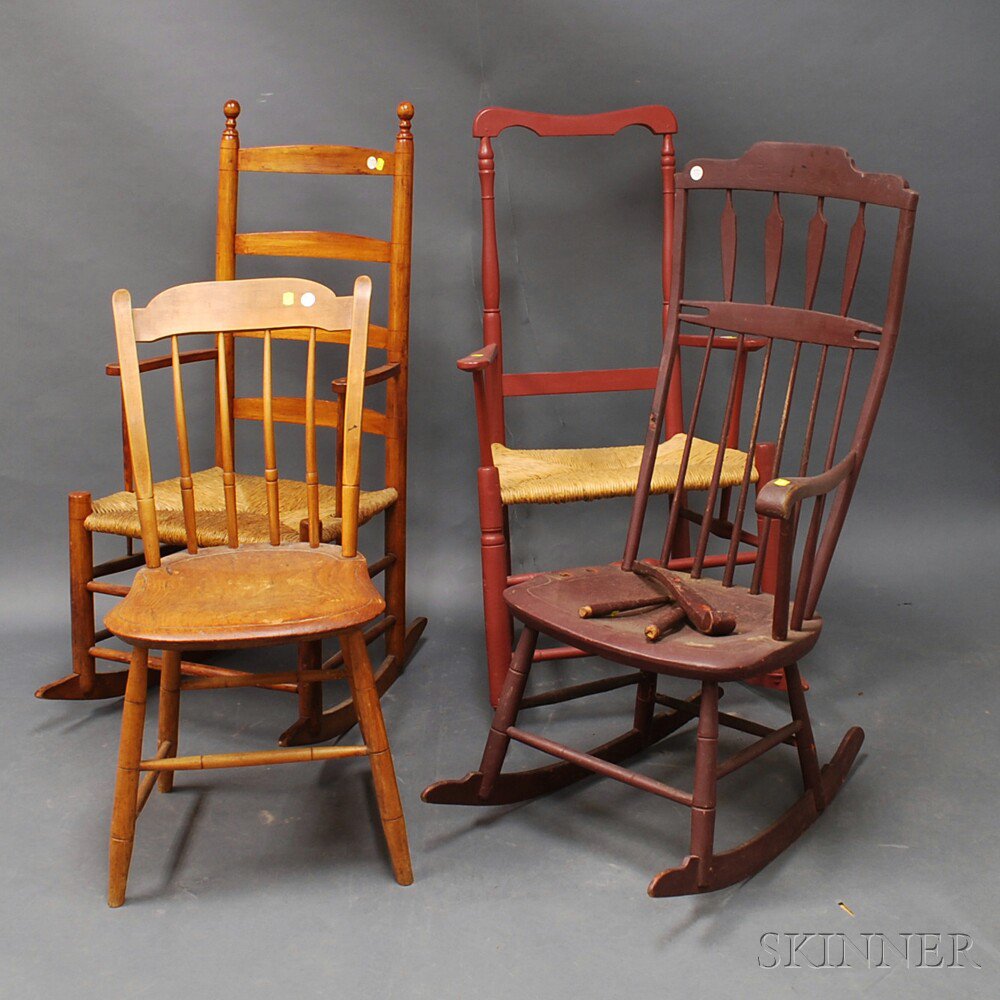 Appraisal: Four Country Chairs th and th century a red-painted armrocker