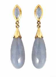 Appraisal: A pair of ct gold blue stone drop earrings length