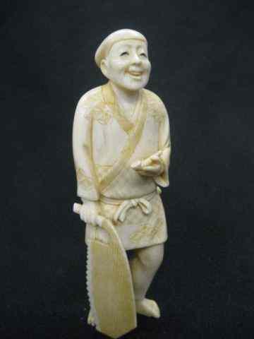 Appraisal: Chinese Carved Ivory Figurine of Man holding pipe and large