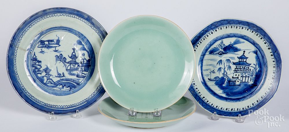 Appraisal: Pair of Chinese celadon plates etc Pair of Chinese celadon