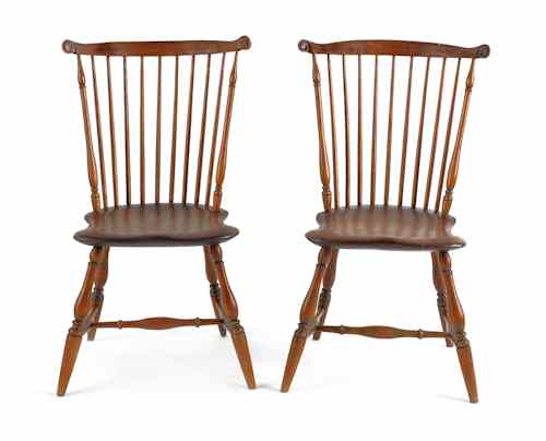 Appraisal: Pair of Pennsylvania fanback Windsor side chairs ca with c-scroll