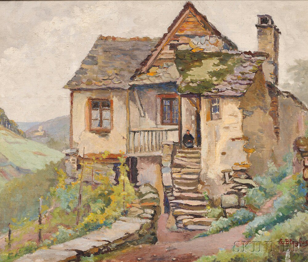 Appraisal: Lucien Bleyfus French - Figure on Cottage Stairs Inscribed L