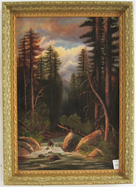 Appraisal: AMERICAN SCHOOL OIL ON CANVAS Forest Scene with River and