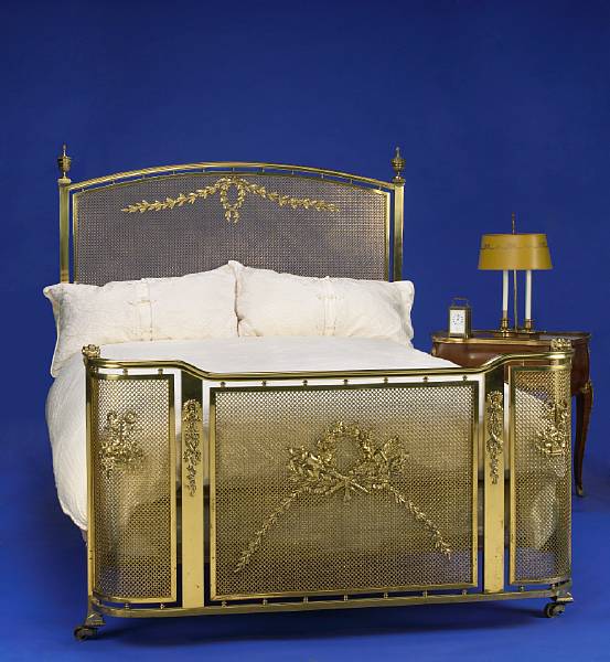 Appraisal: A Neoclassical style brass bed circa complete with custom bedding